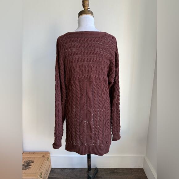 FREE PEOPLE TWISTED REALITY SWEATER MINI DRESS SLOUCHY CABLEKNIT BROWN XS - Picture 4 of 8